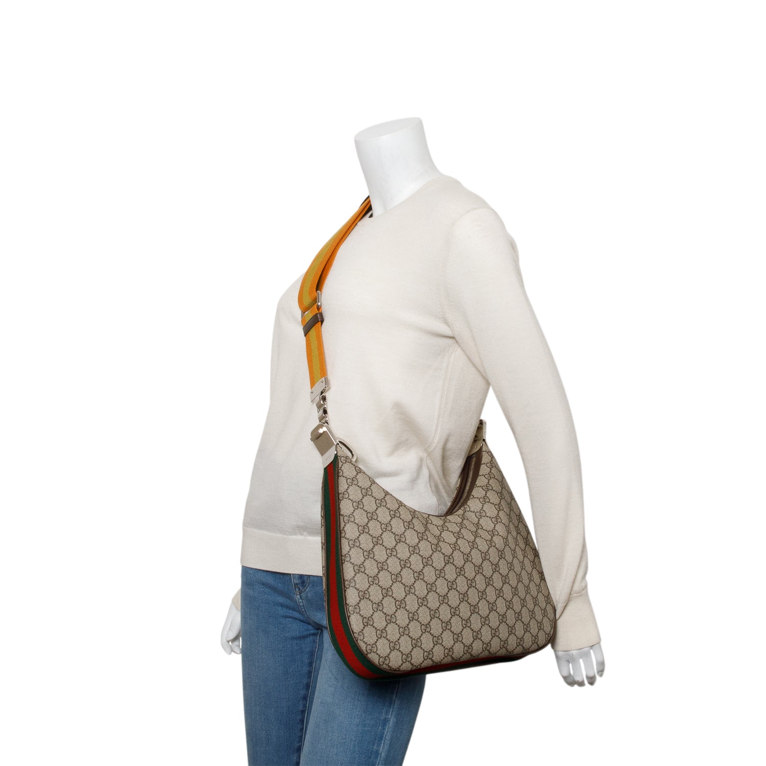 Gucci Beige/Navy GG Supreme Web Attache Medium Hobo Bag w/ Box