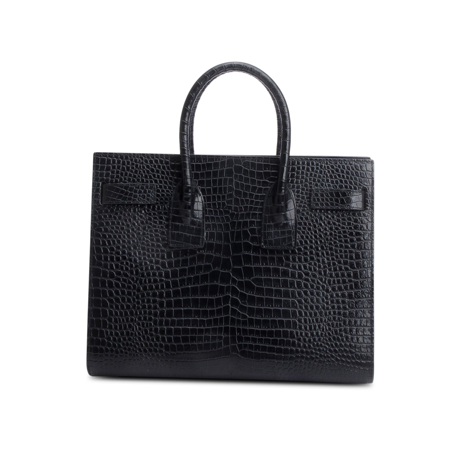 Saint Laurent Black Crocodile Embossed Calfskin Leather Small Sac De Jour w/ Strap