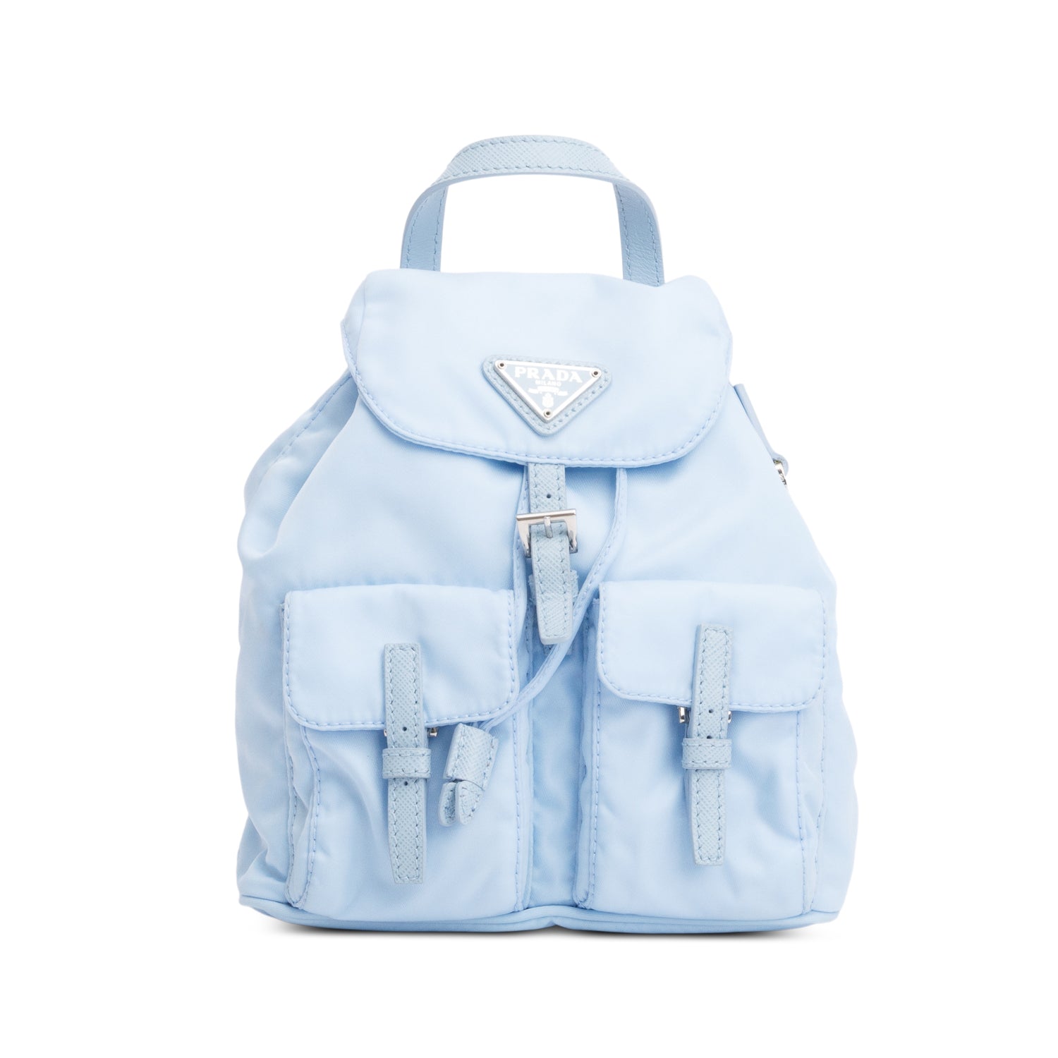 Prada 2022 Blue Tessuto Nylon & Saffiano Leather Mini Double Pocket Chain Shoulder Bag w/ Authenticity Card
