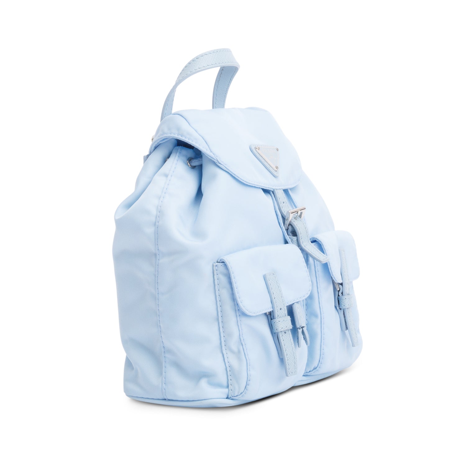 Prada 2022 Blue Tessuto Nylon & Saffiano Leather Mini Double Pocket Chain Shoulder Bag w/ Authenticity Card