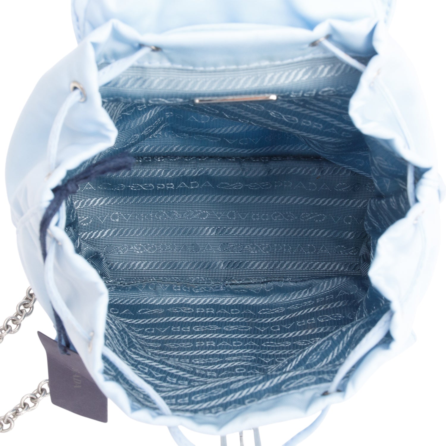 Prada 2022 Blue Tessuto Nylon & Saffiano Leather Mini Double Pocket Chain Shoulder Bag w/ Authenticity Card