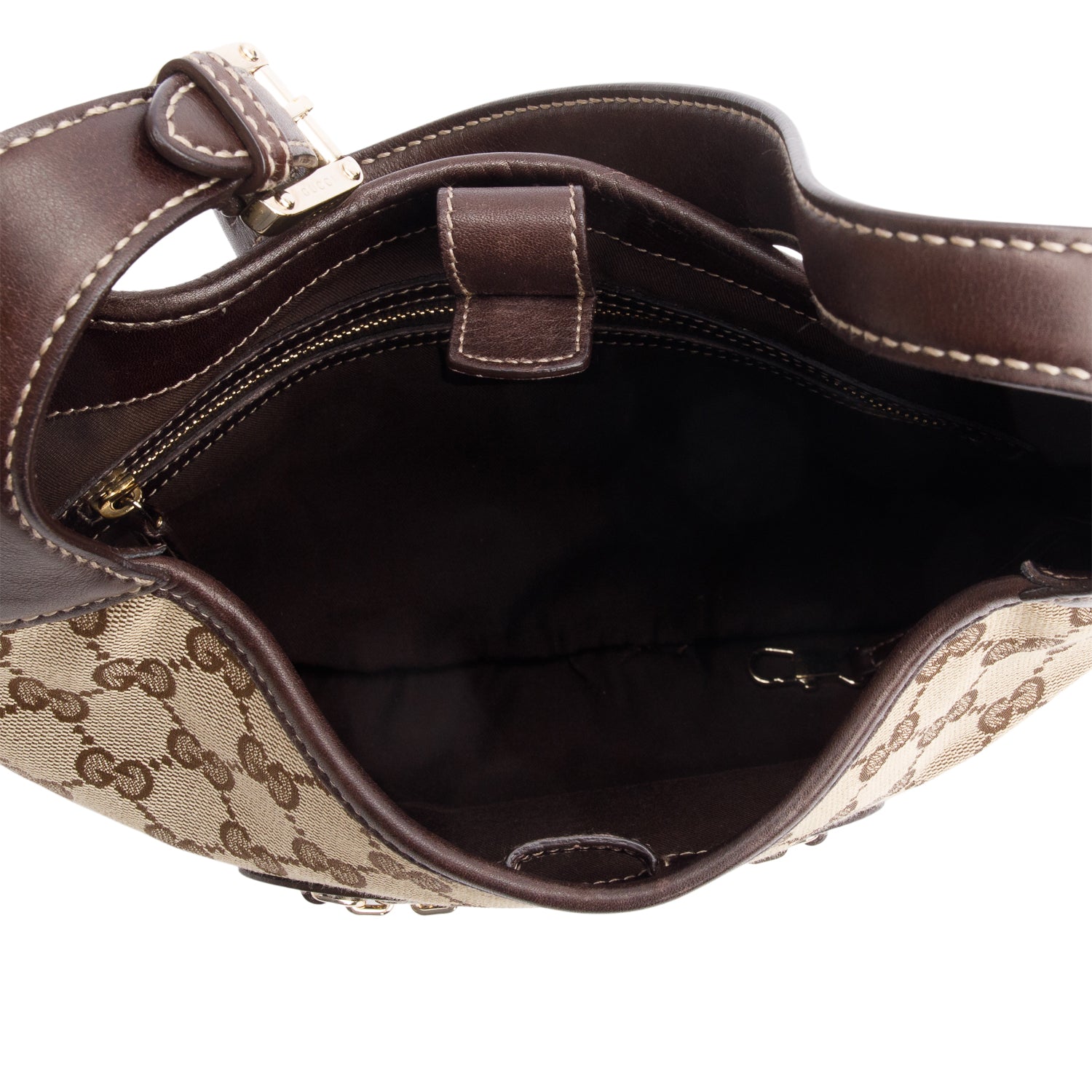 Gucci GG Canvas Brown Leather Trim Medium Punch Hobo