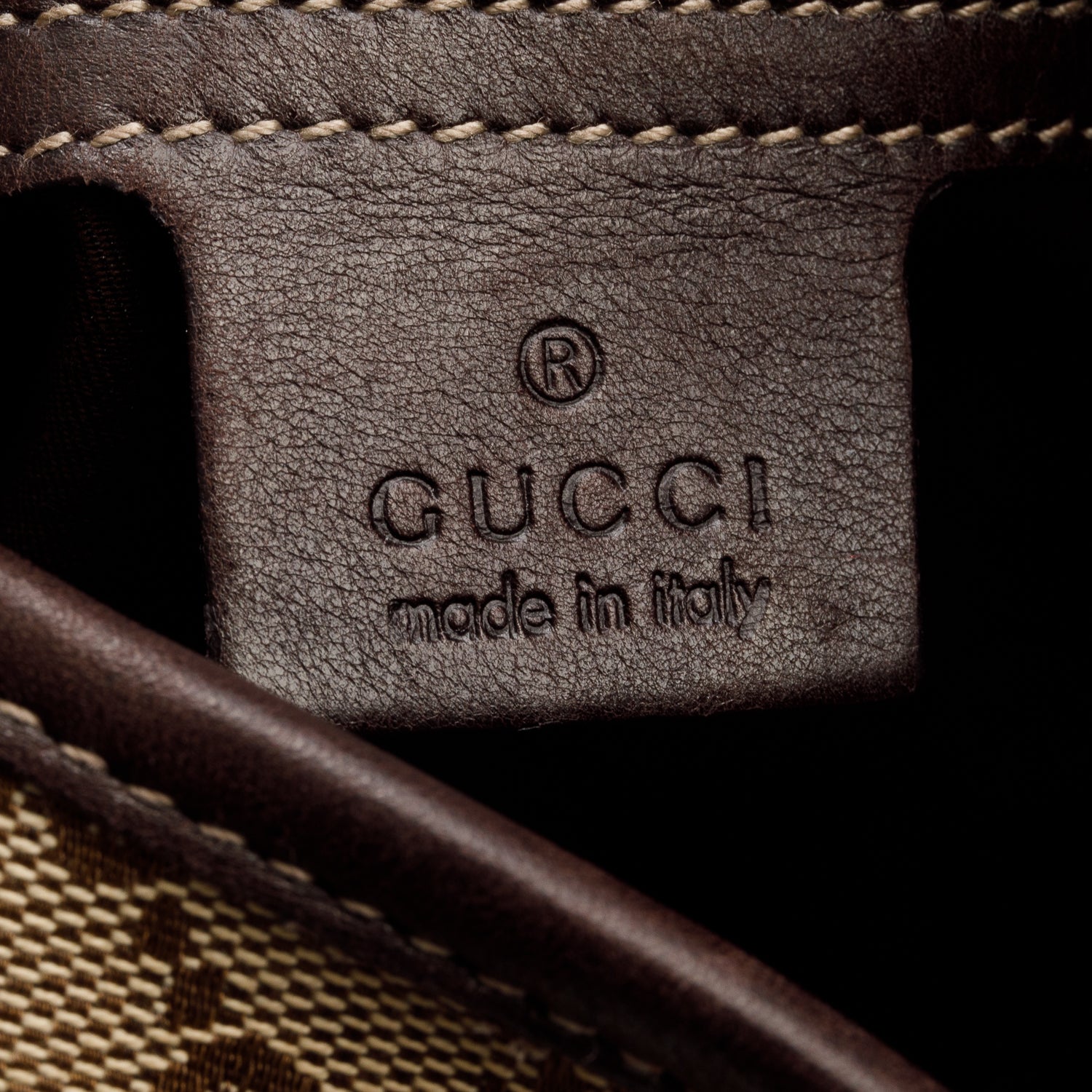 Gucci GG Canvas Brown Leather Trim Medium Punch Hobo