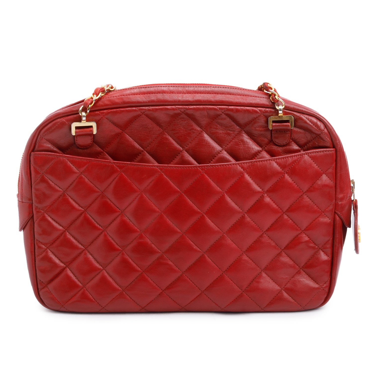 Chanel Vintage Red Quilted Lambskin Leather Tassel Camera Bag