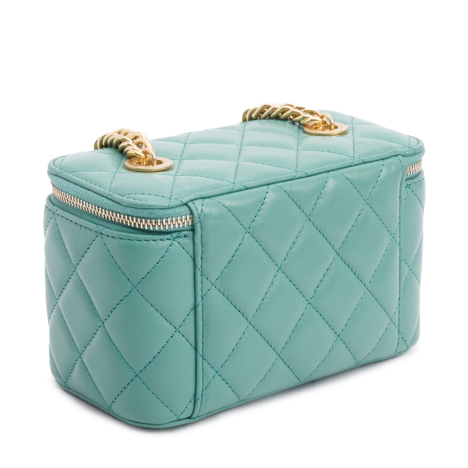 Chanel Green Quilted Lambskin Leather Small Vanity Case w/ Box