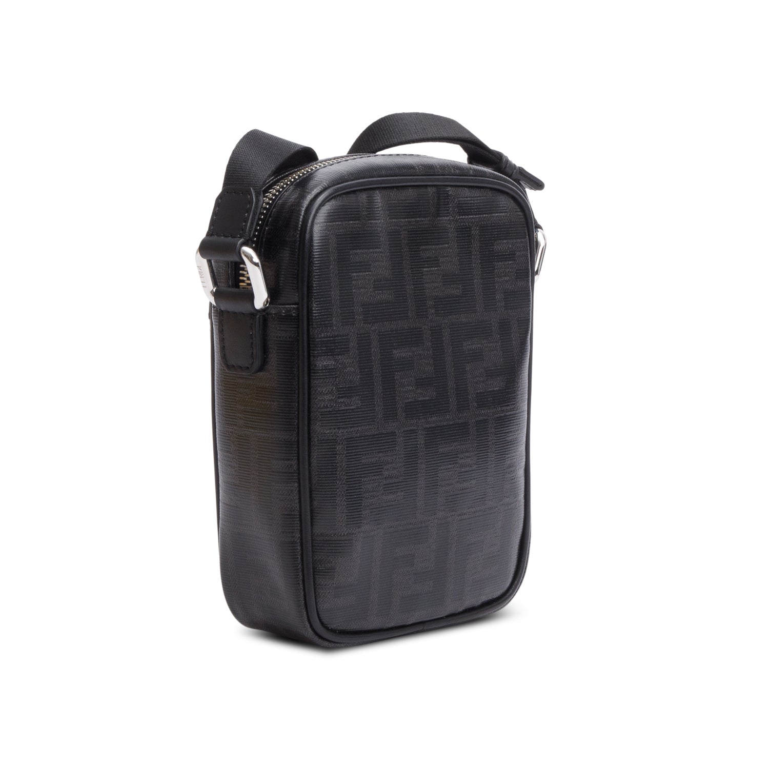 Fendi Black FF Zucca Coated Canvas Black Leather 1974 Double F Mini Camera Bag w/ Box