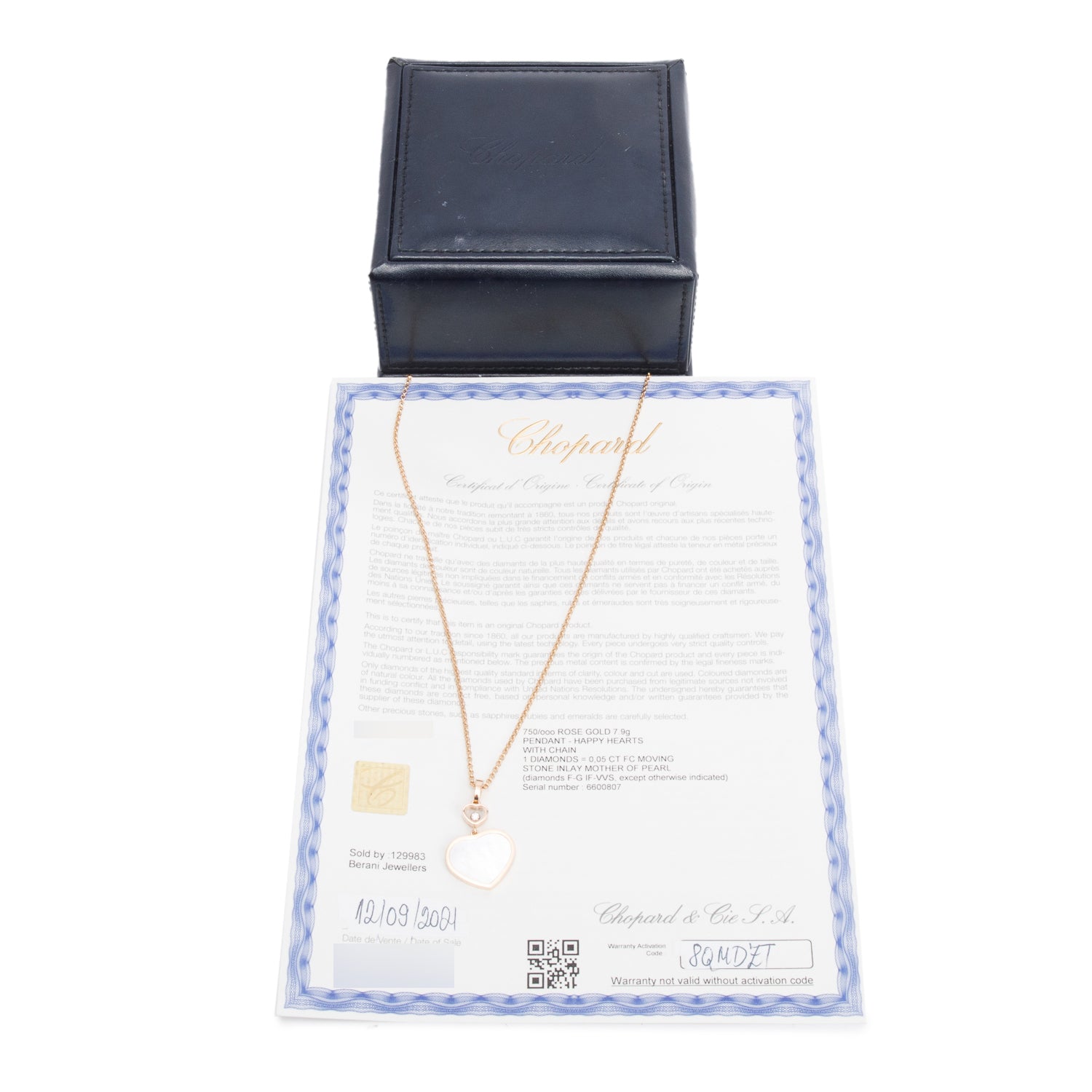 Chopard 18k Rose Gold Mother of Pearl Diamond Happy Heart Pendant Necklace w/ Box & Certificate