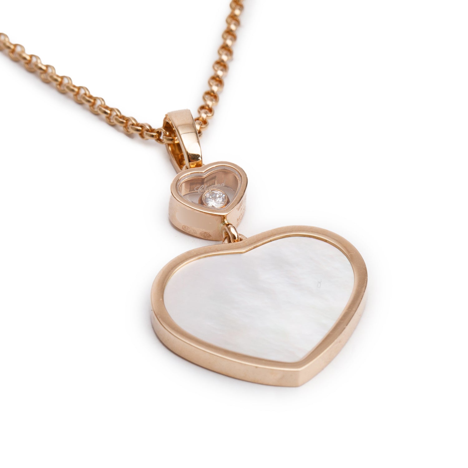 Chopard 18k Rose Gold Mother of Pearl Diamond Happy Heart Pendant Necklace w/ Box & Certificate