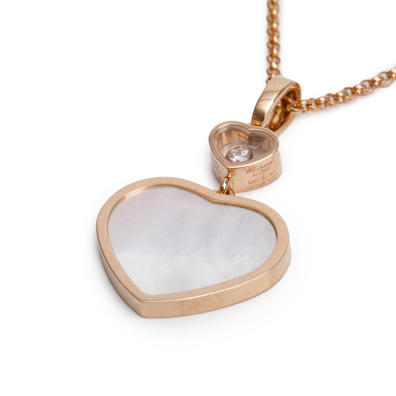 Chopard 18k Rose Gold Mother of Pearl Diamond Happy Heart Pendant Necklace w/ Box & Certificate