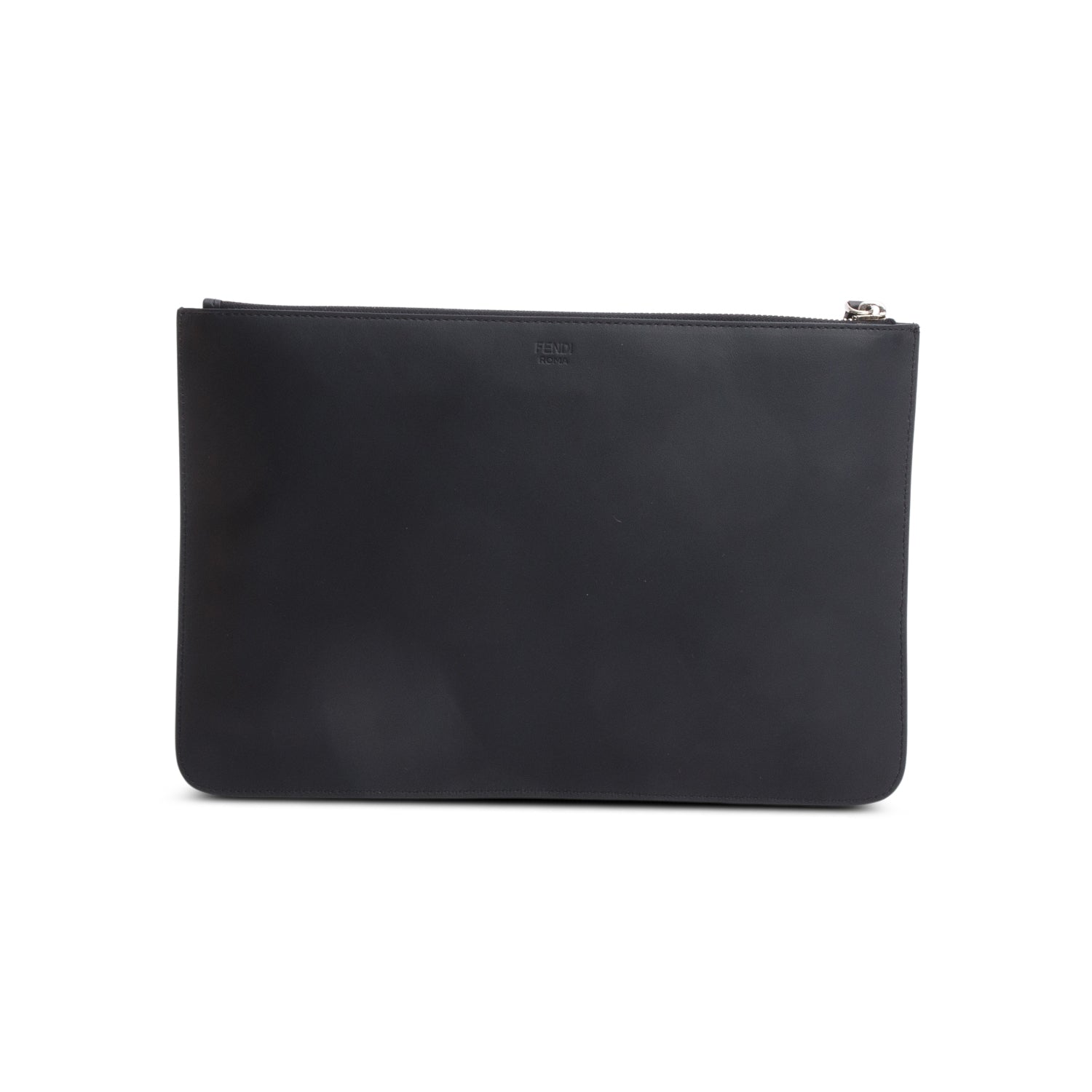 Fendi Black Calfskin Leather Monster Eye Zip Clutch w/ Box