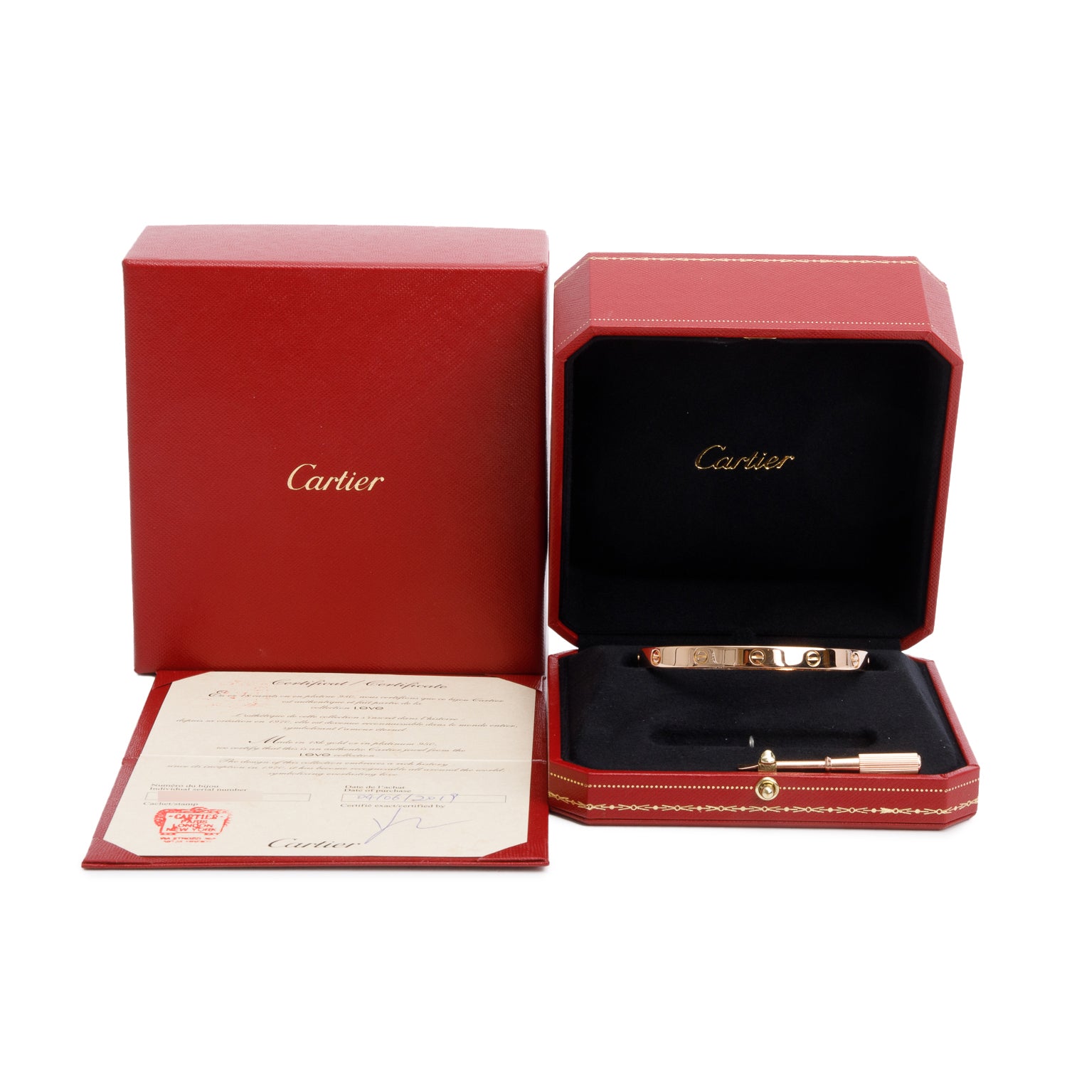 Cartier 18k Rose Gold Love Bracelet, Classic Model, Size 19 w/ Box & Certificate