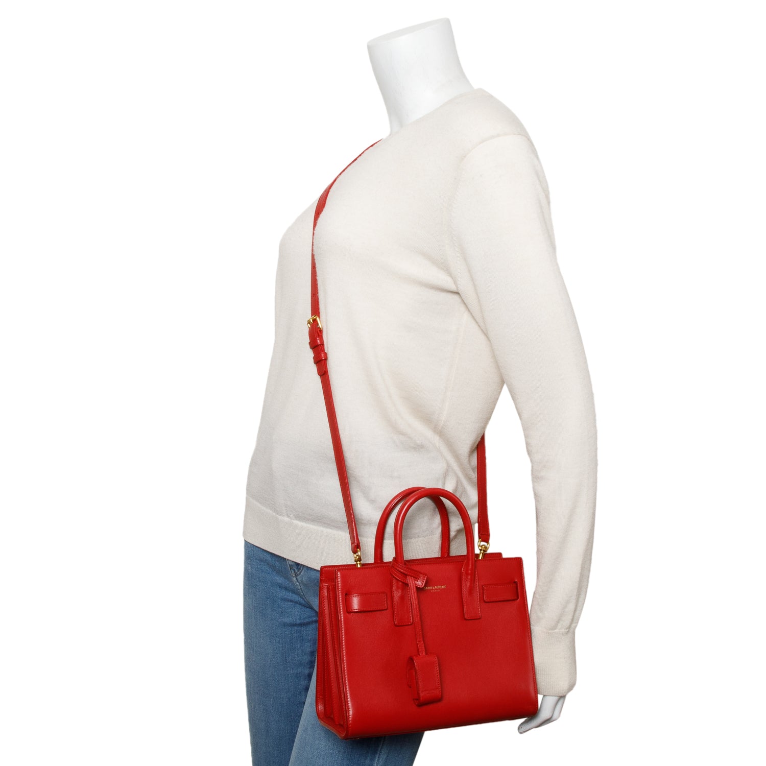 Saint Laurent Red Smooth Leather Nano Sac De Jour w/ Strap