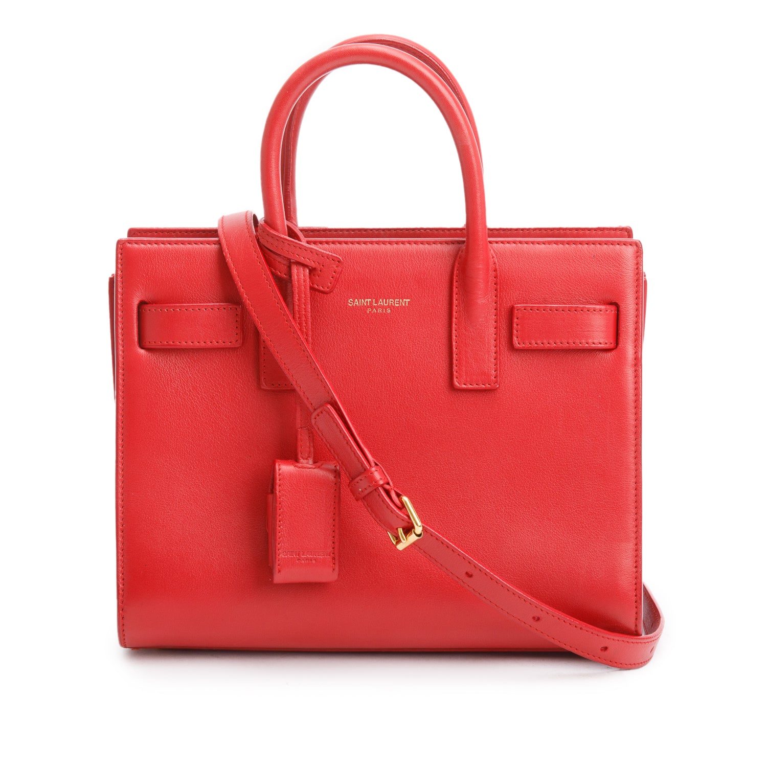 Saint Laurent Red Smooth Leather Nano Sac De Jour w/ Strap