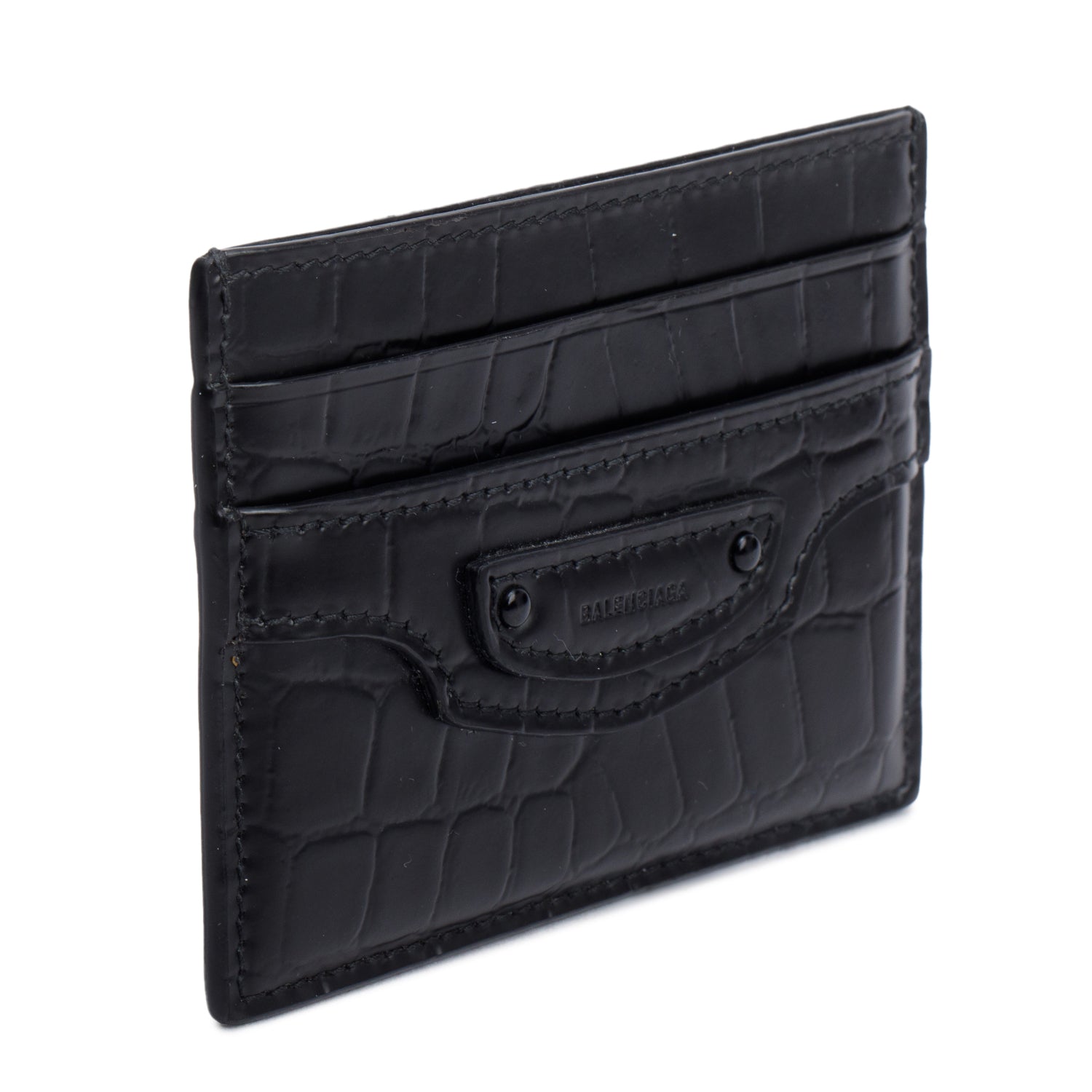 Balenciaga Black Croc Embossed Card Holder w/ Box