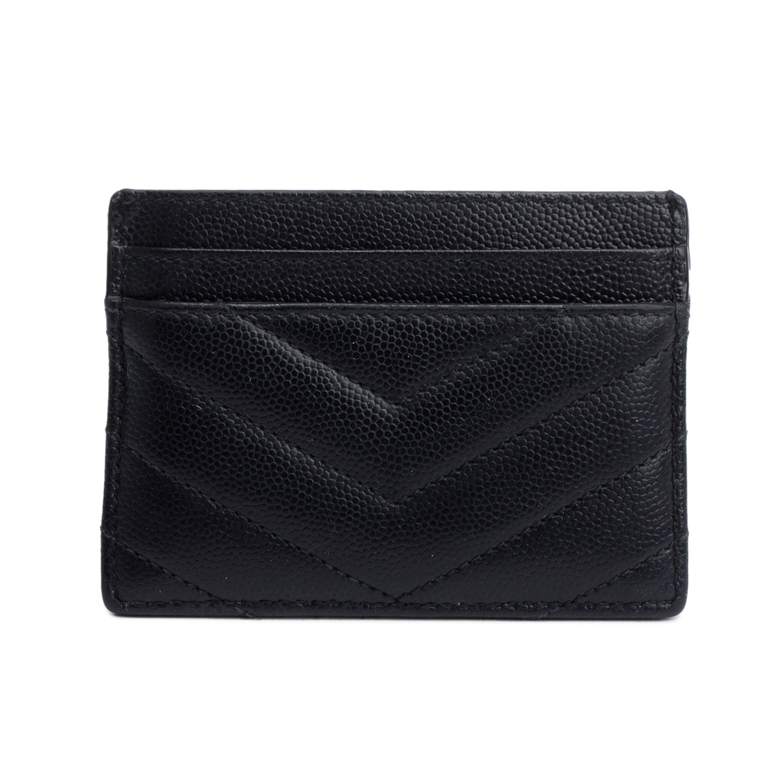 Saint Laurent 2020 Black Grain de Poudre Matelasse Chevron Leather Card Holder