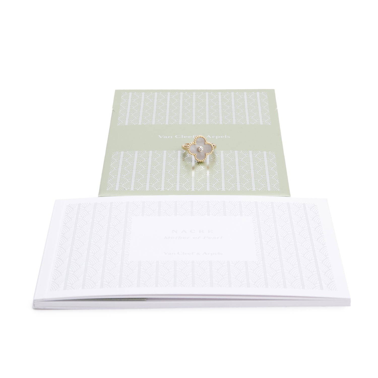 Van Cleef & Arpels 18k Yellow Gold Mother of Pearl & Diamond Vintage Alhambra Ring, Size 51 5.75