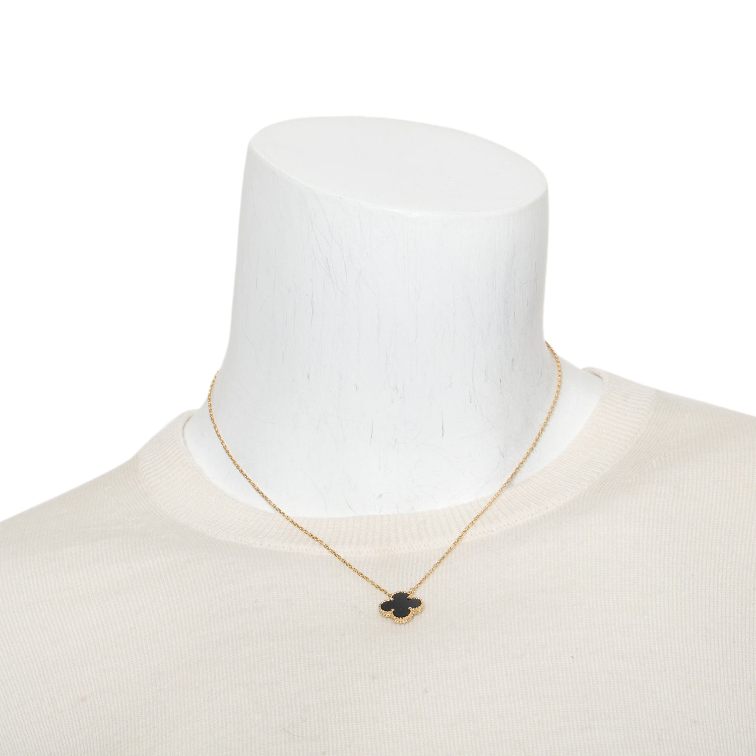 Van Cleef & Arpels 18k Yellow Gold Vintage Alhambra Black Onyx Pendant Necklace w/ Box
