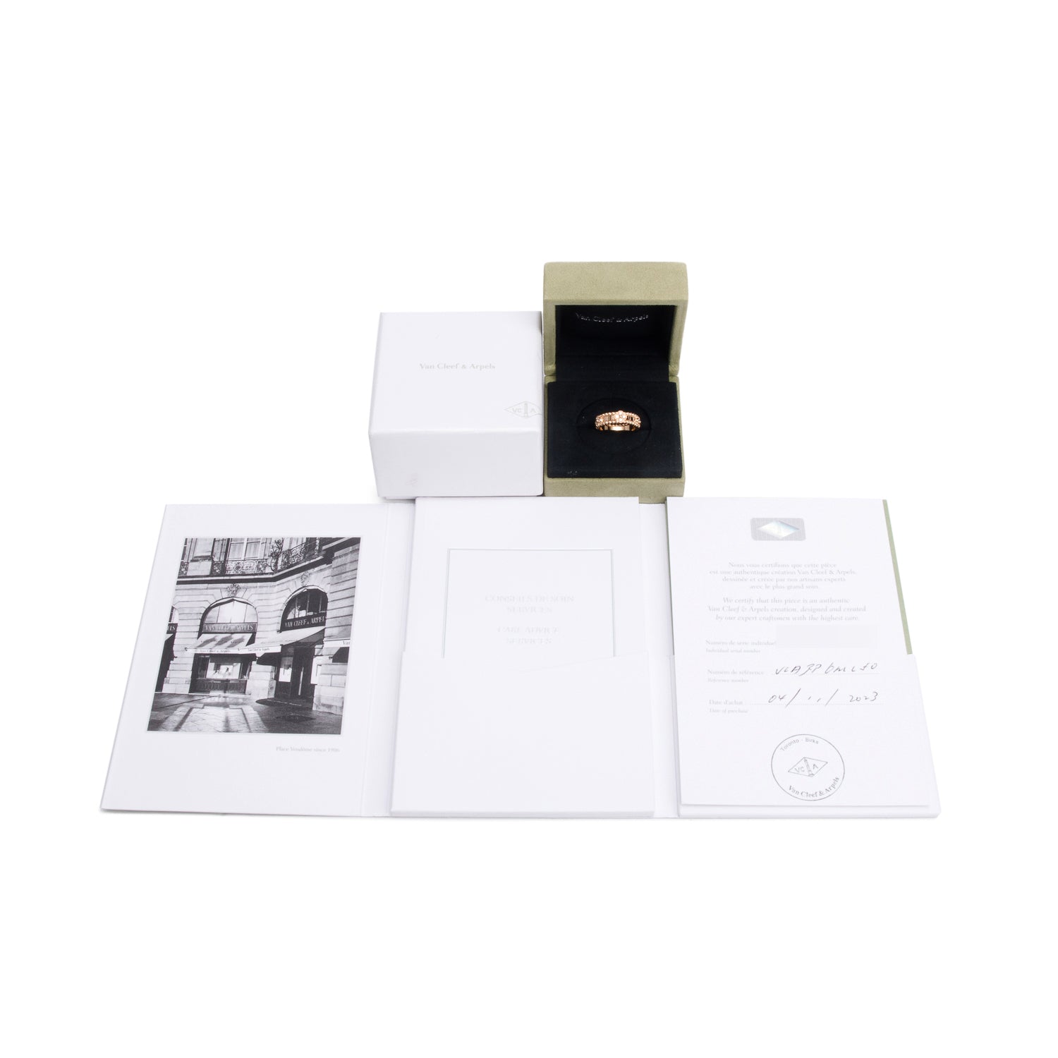 Van Cleef & Arpels 2023 18k Rose Gold Diamond Perlee Sweet Clovers Ring, Size 50 5.25 w/ Box & Certificate