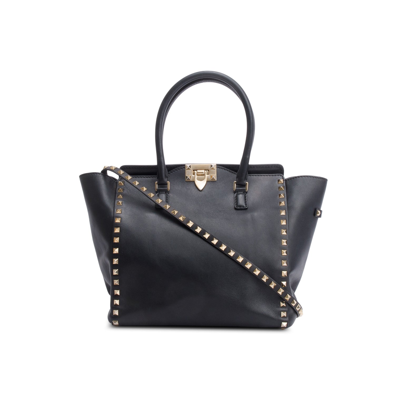 Valentino Black Calfskin Leather Medium Rockstud Tote Bag w/ Strap