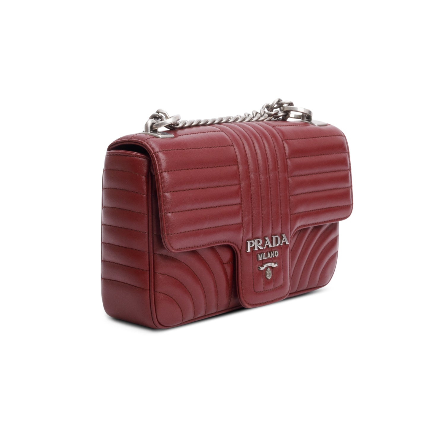Prada Burgundy Soft Calf Impunture Diagramme Medium Chain Flap Shoulder Bag