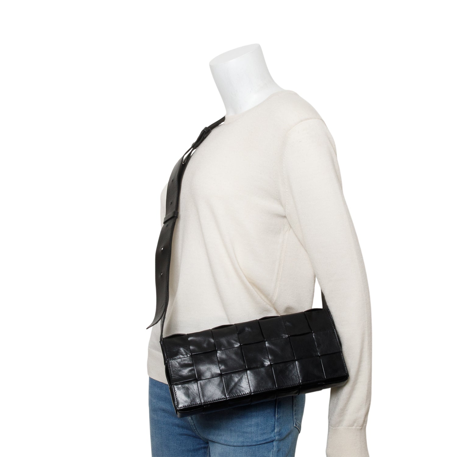 Bottega Veneta Black Paper Intrecciato The Stretch Cassette Bag w/ Zip Pouch