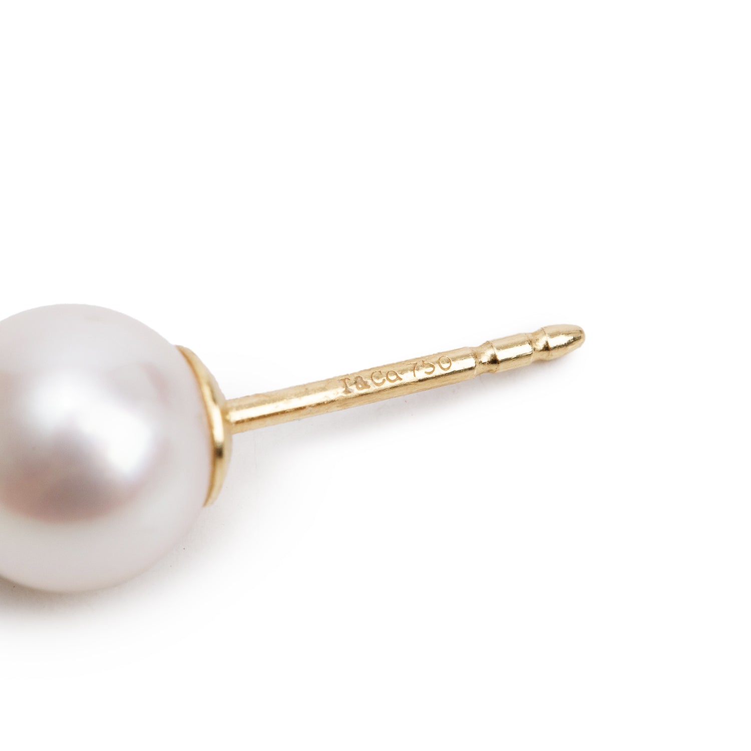 Tiffany & Co. 18k Yellow Gold Signature Pearl Stud Earrings, 7-7.5 MM  w/ Box