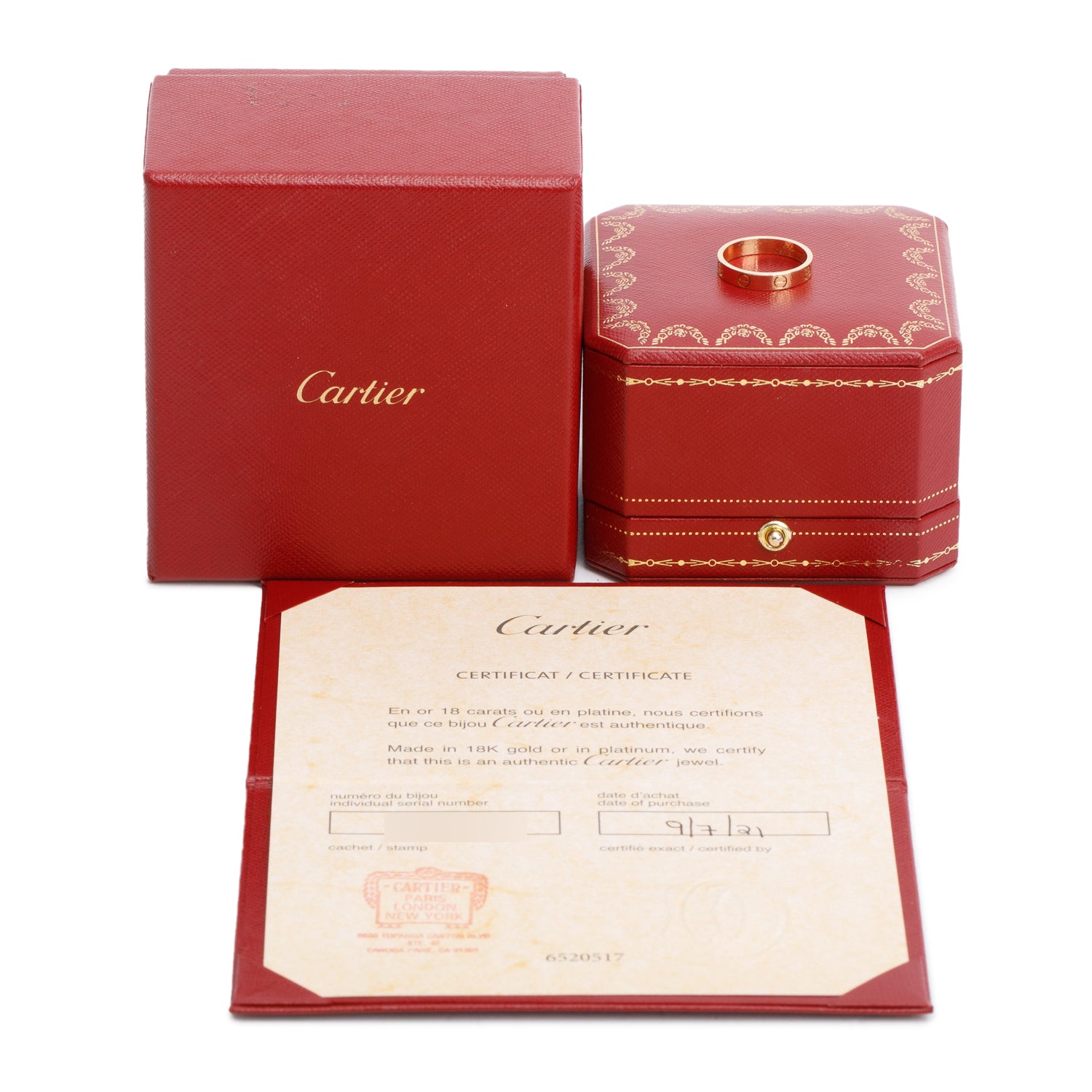 Cartier 2021 18k Yellow Gold 3.6 MM Love Wedding Band Ring, Size 53 6.5 w/ Box & Certificate
