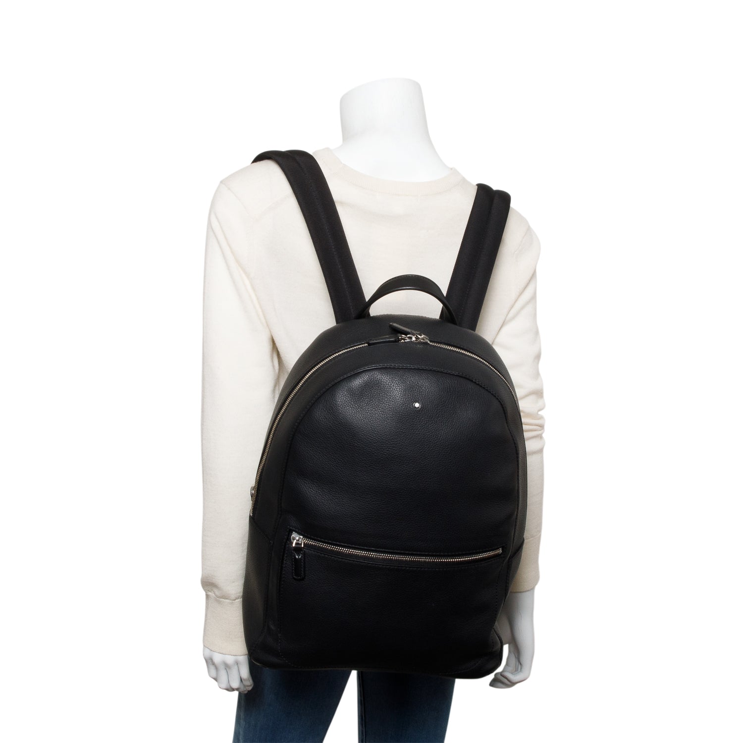 Montblanc Black Soft Grained Leather Meisterstuck Backpack
