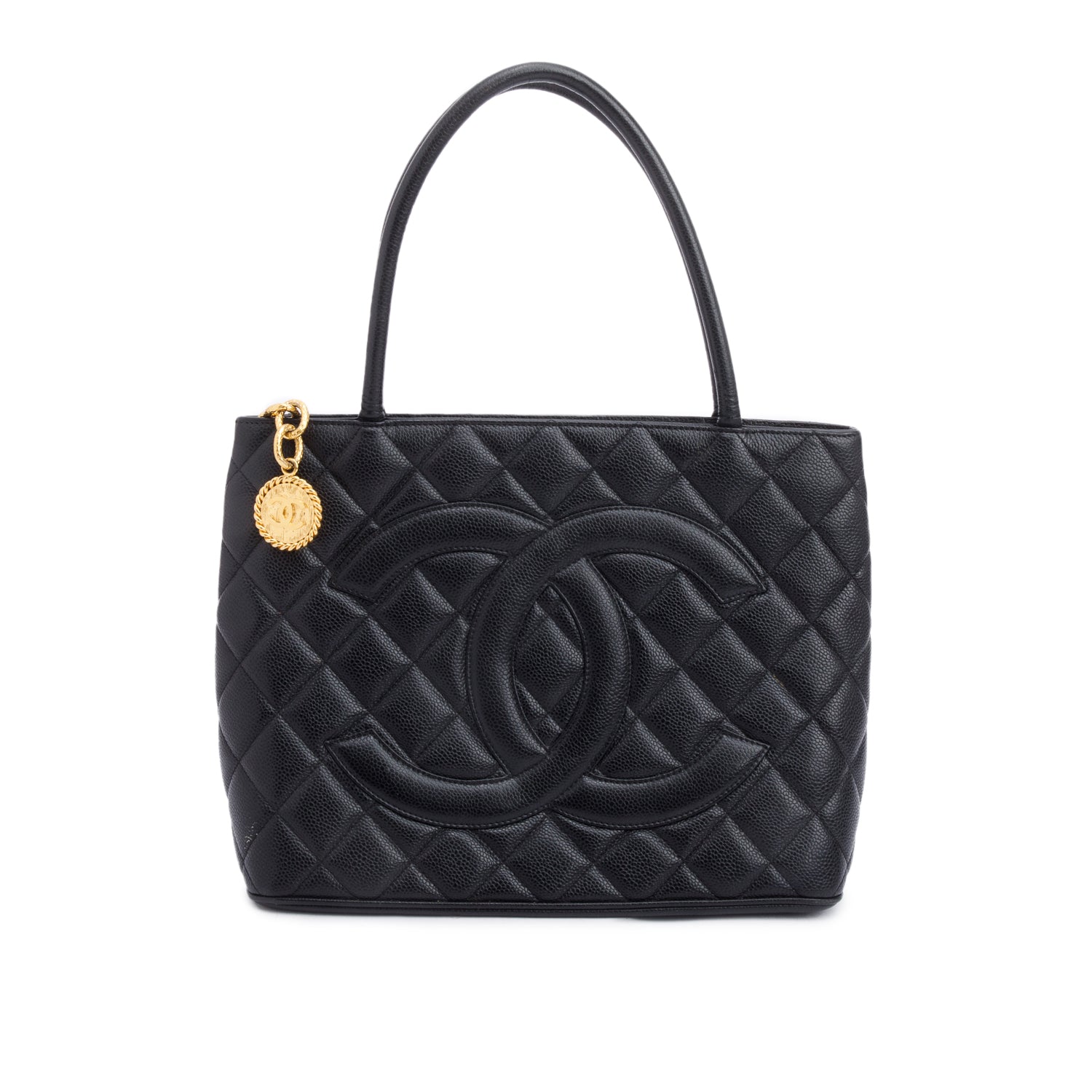 Chanel Vintage Black Caviar Leather Medallion Tote