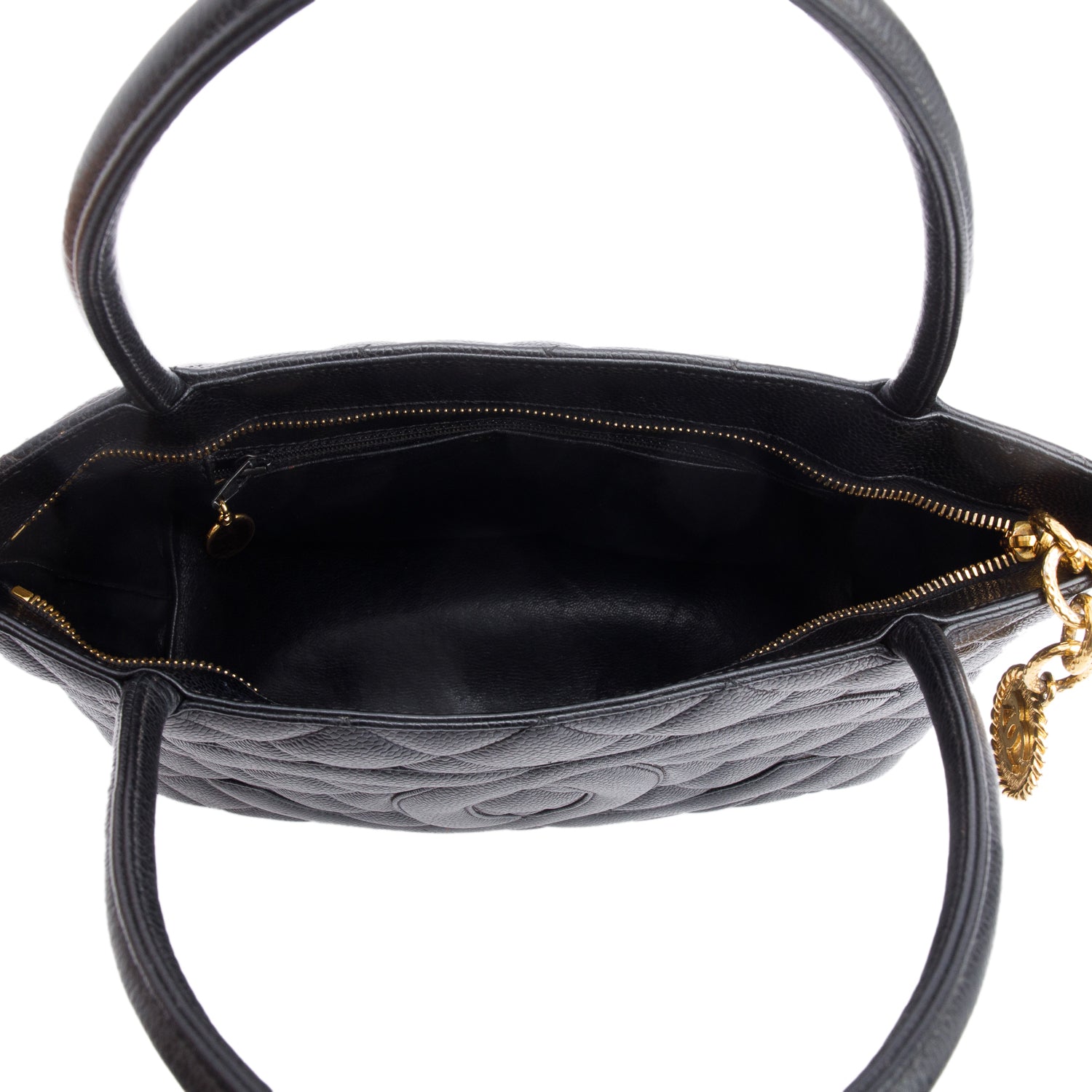 Chanel Vintage Black Caviar Leather Medallion Tote