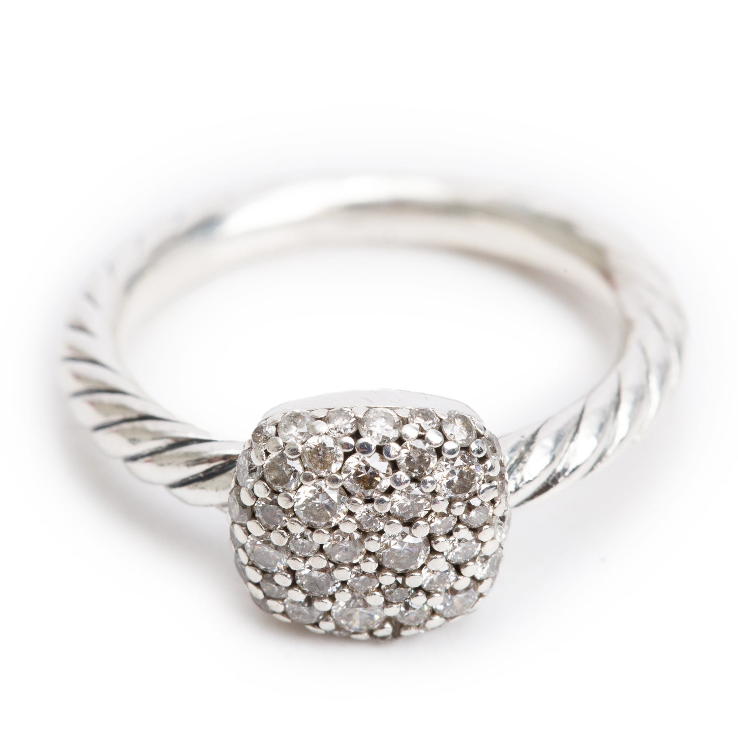 David Yurman Sterling Silver Pave Diamond Petite Cable Ring, Size 3.25