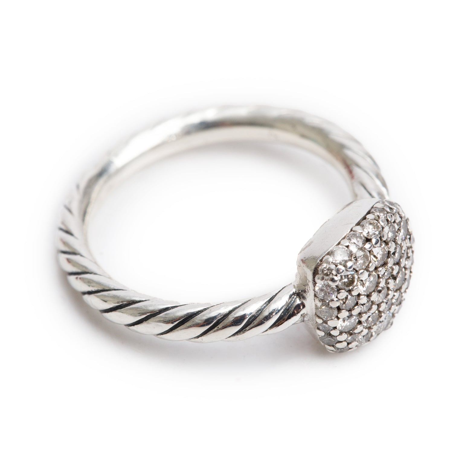 David Yurman Sterling Silver Pave Diamond Petite Cable Ring, Size 3.25