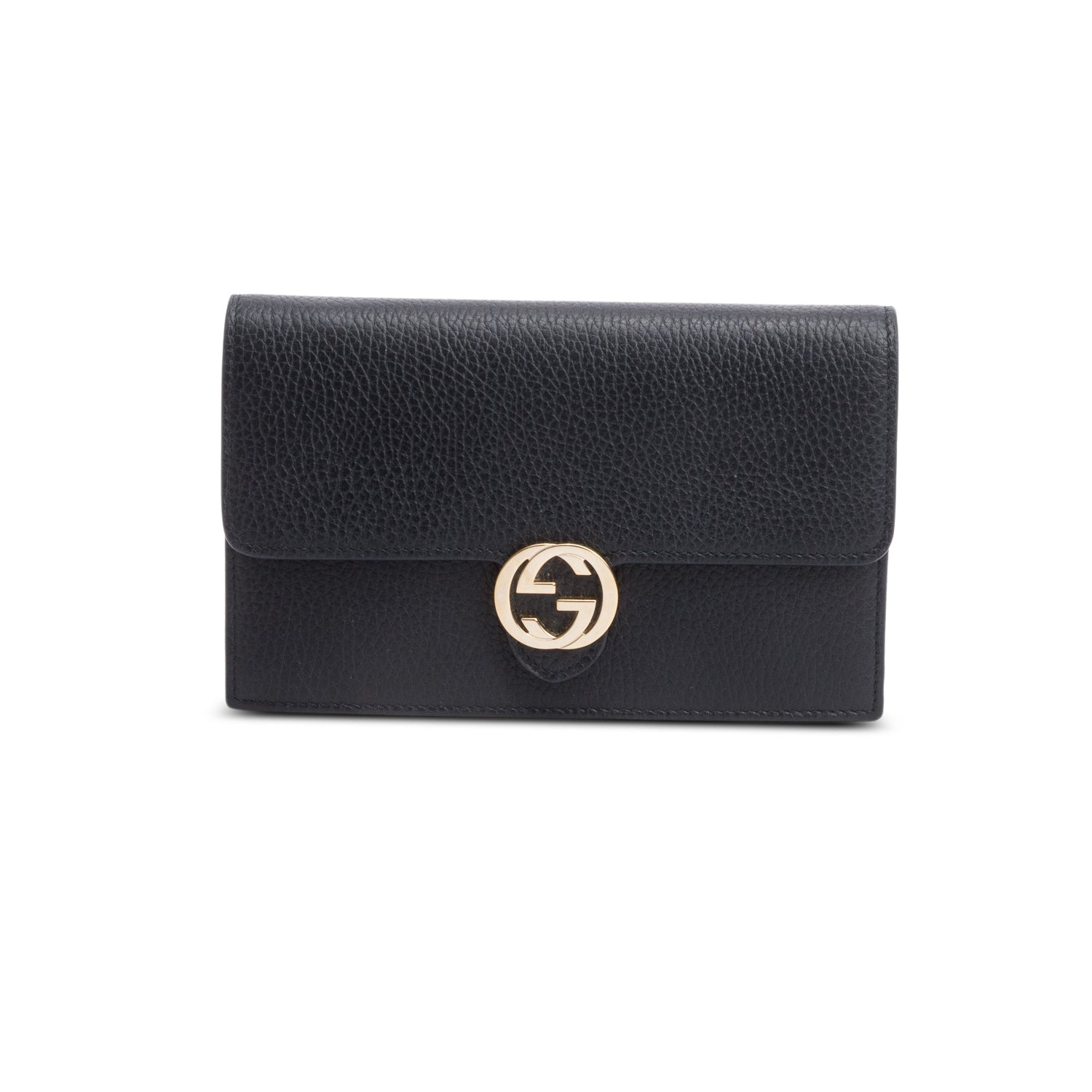 Gucci Black Leather Interlocking G Wallet on Chain w/ Box