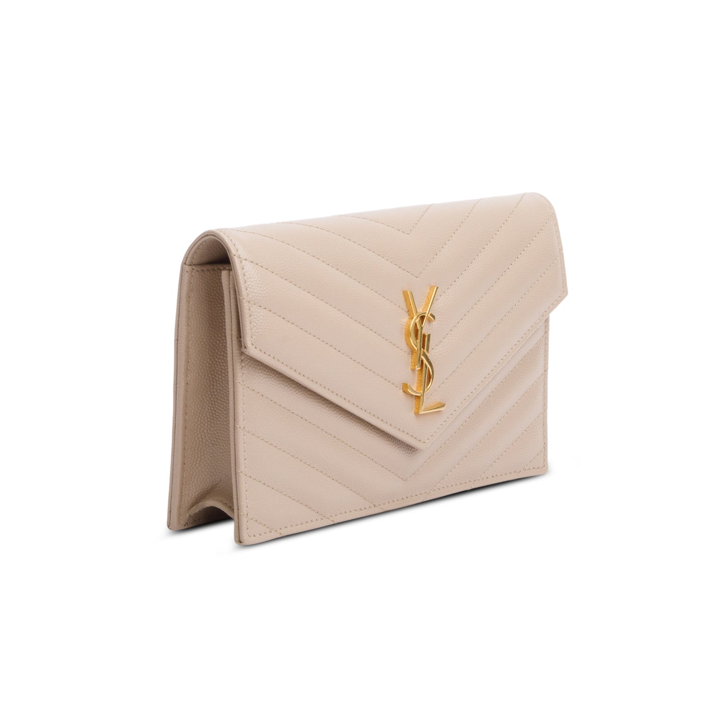Saint Laurent 2022 Beige Cassandre Matelasse Envelope Chain Wallet w/ Box