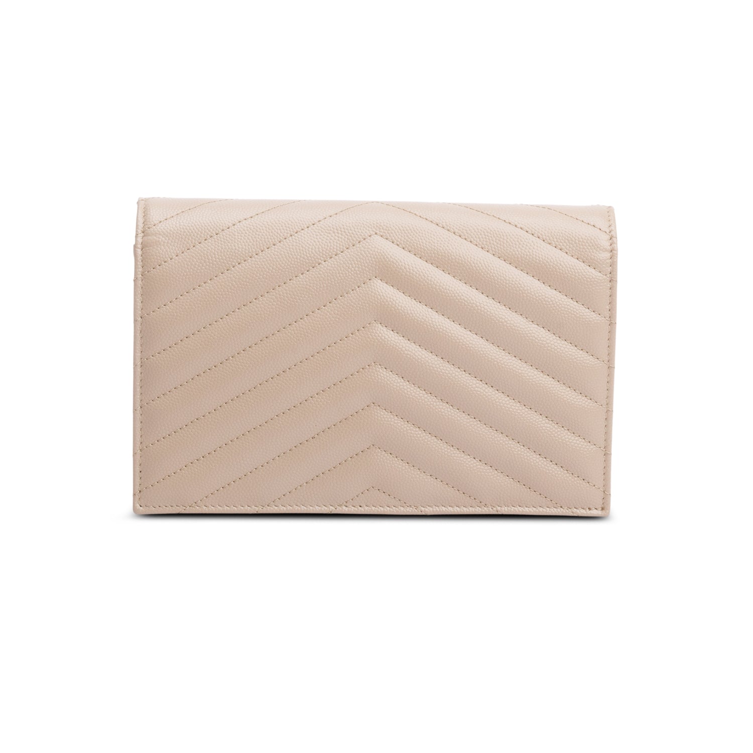 Saint Laurent 2022 Beige Cassandre Matelasse Envelope Chain Wallet w/ Box