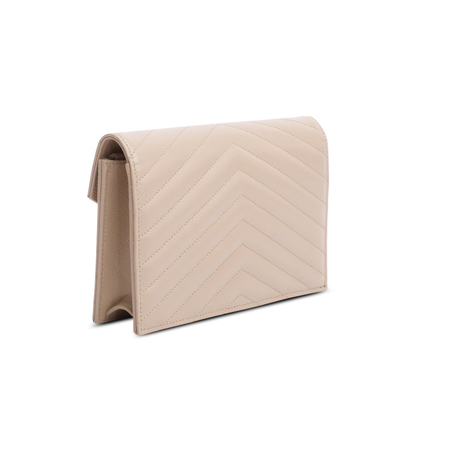 Saint Laurent 2022 Beige Cassandre Matelasse Envelope Chain Wallet w/ Box