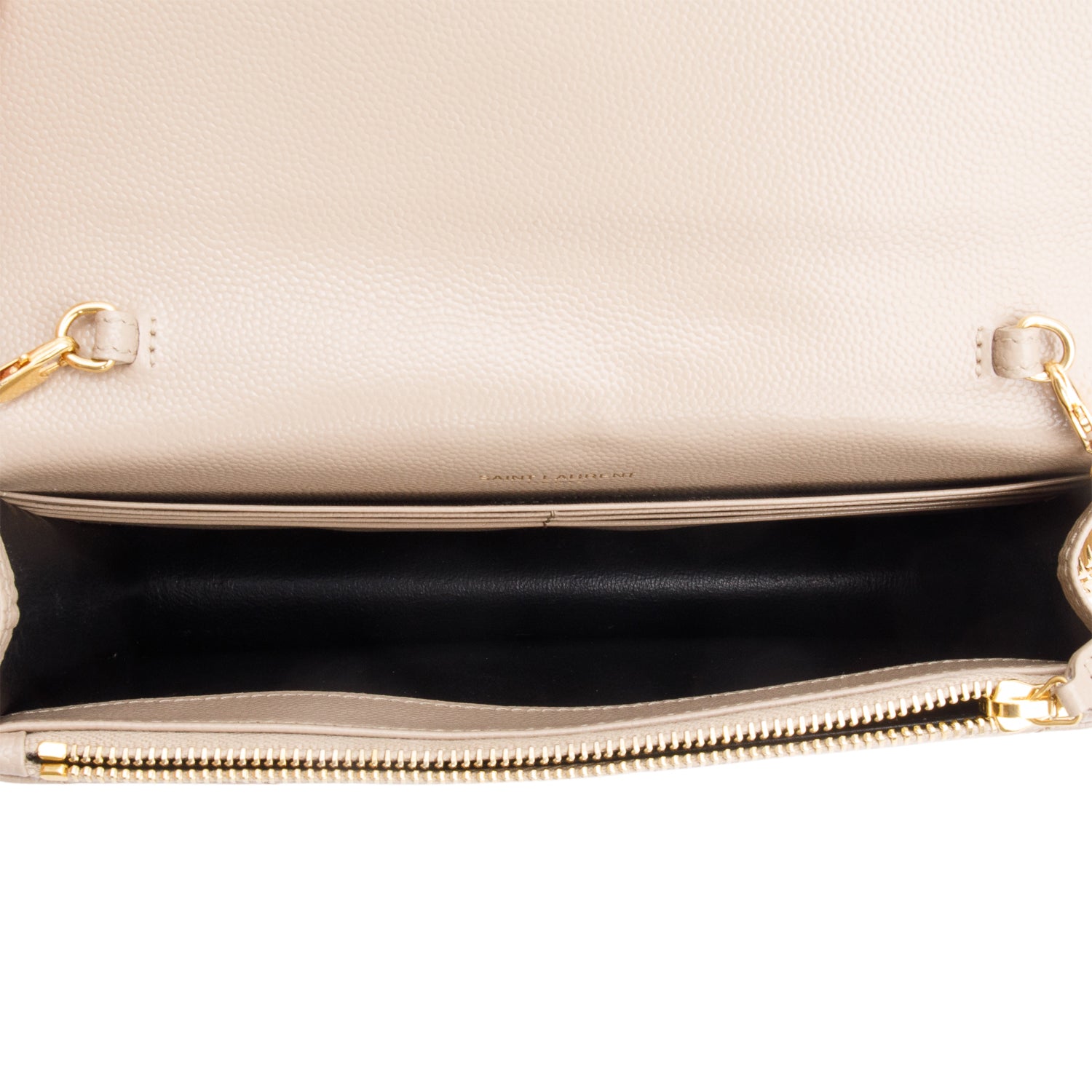 Saint Laurent 2022 Beige Cassandre Matelasse Envelope Chain Wallet w/ Box