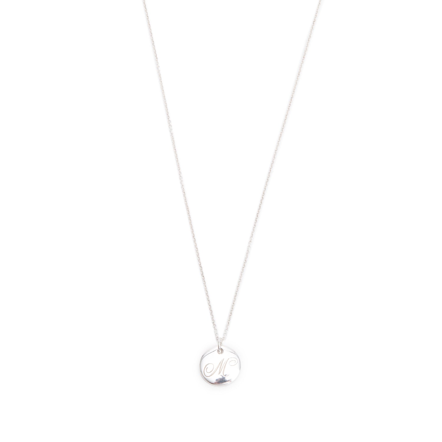 Tiffany & Co. Sterling Silver Notes Letter 'M' Disc Charm Pendant Necklace