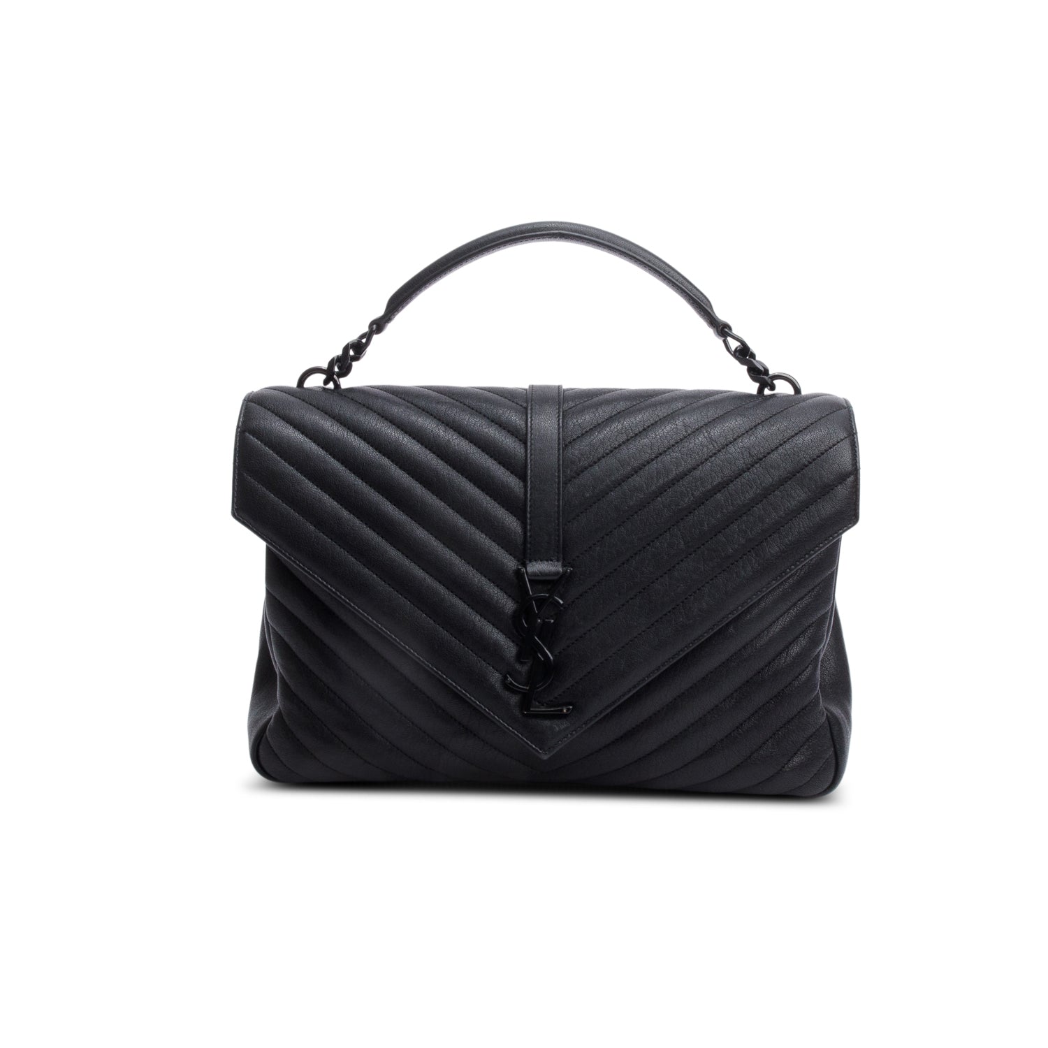 Saint Laurent Black Leather Large Chevron College Bag