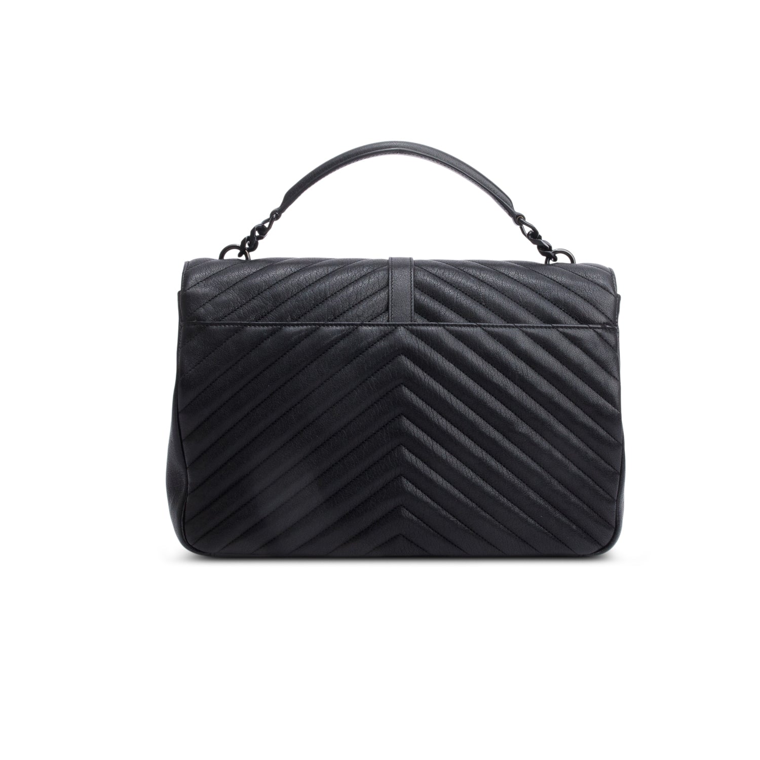 Saint Laurent Black Leather Large Chevron College Bag