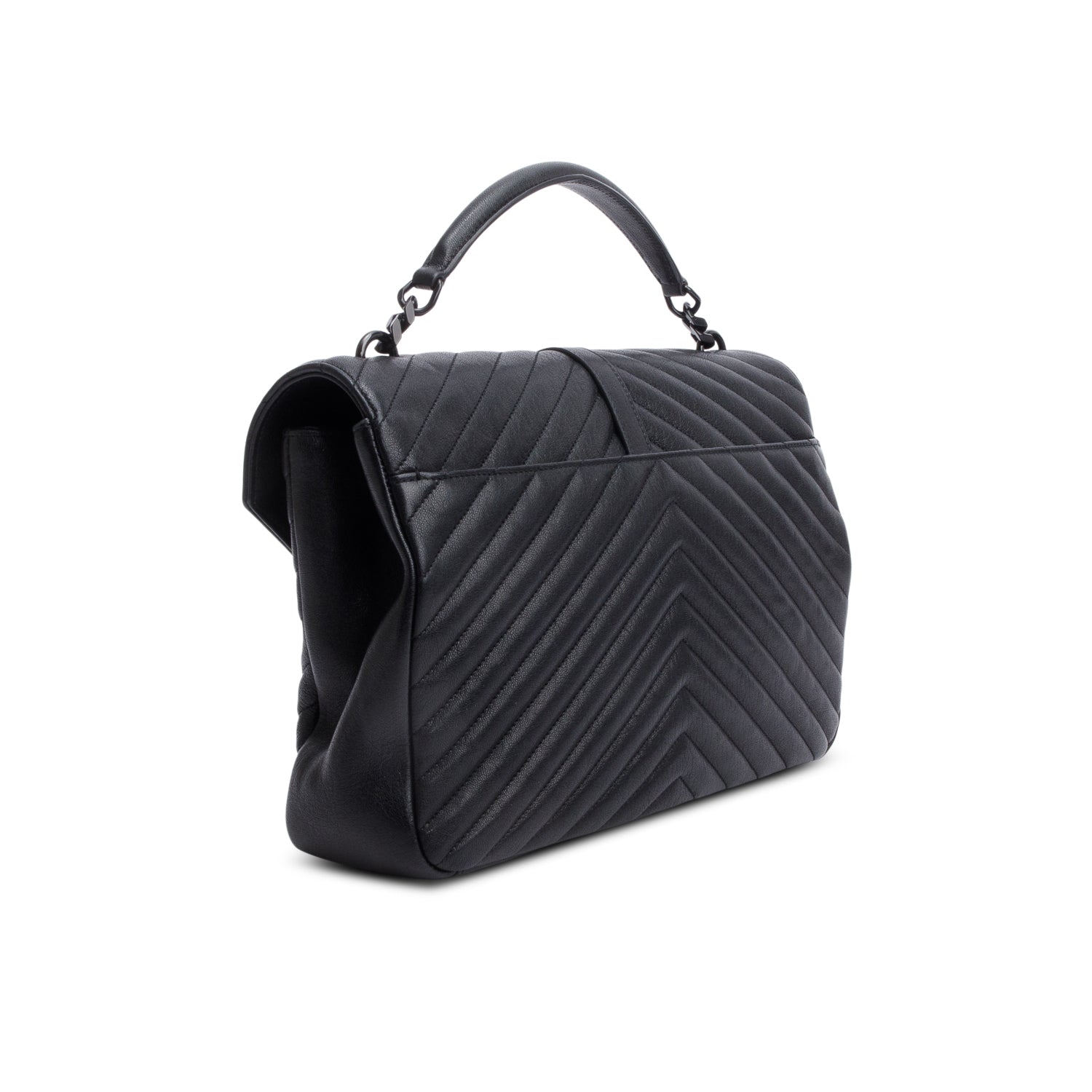 Saint Laurent Black Leather Large Chevron College Bag