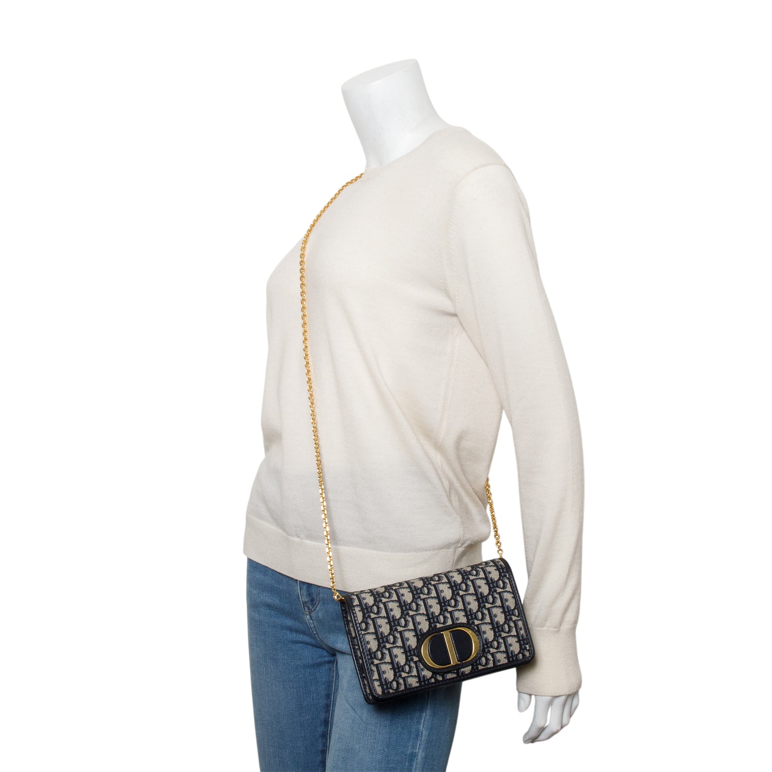 Christian Dior 2020 Navy Oblique 30 Montaigne 2-In-1 Pouch Bag w/ Straps