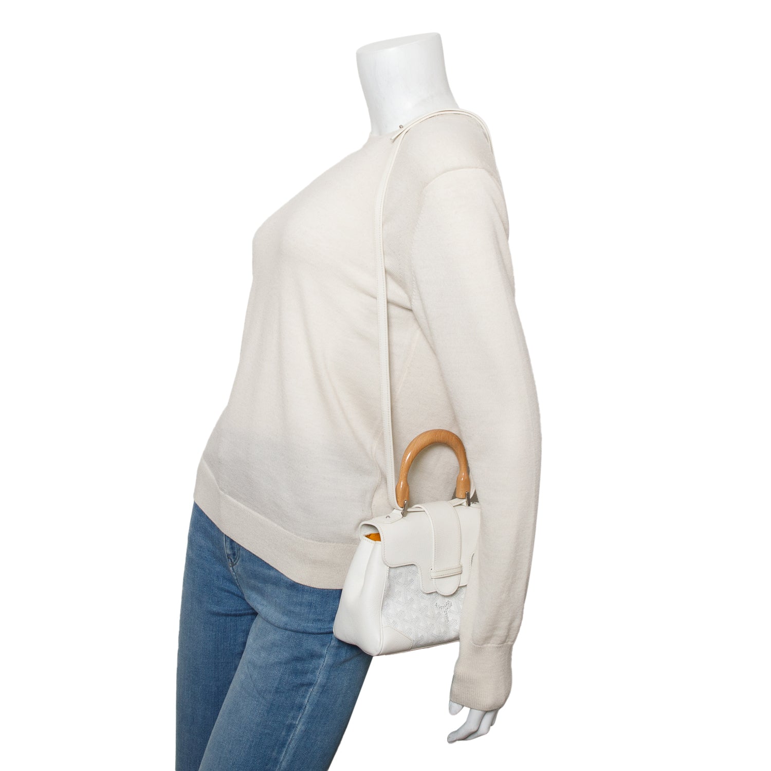 Goyard 2021 White Leather & Goyardine Canvas Saigon Souple Mini Bag w/ Strap