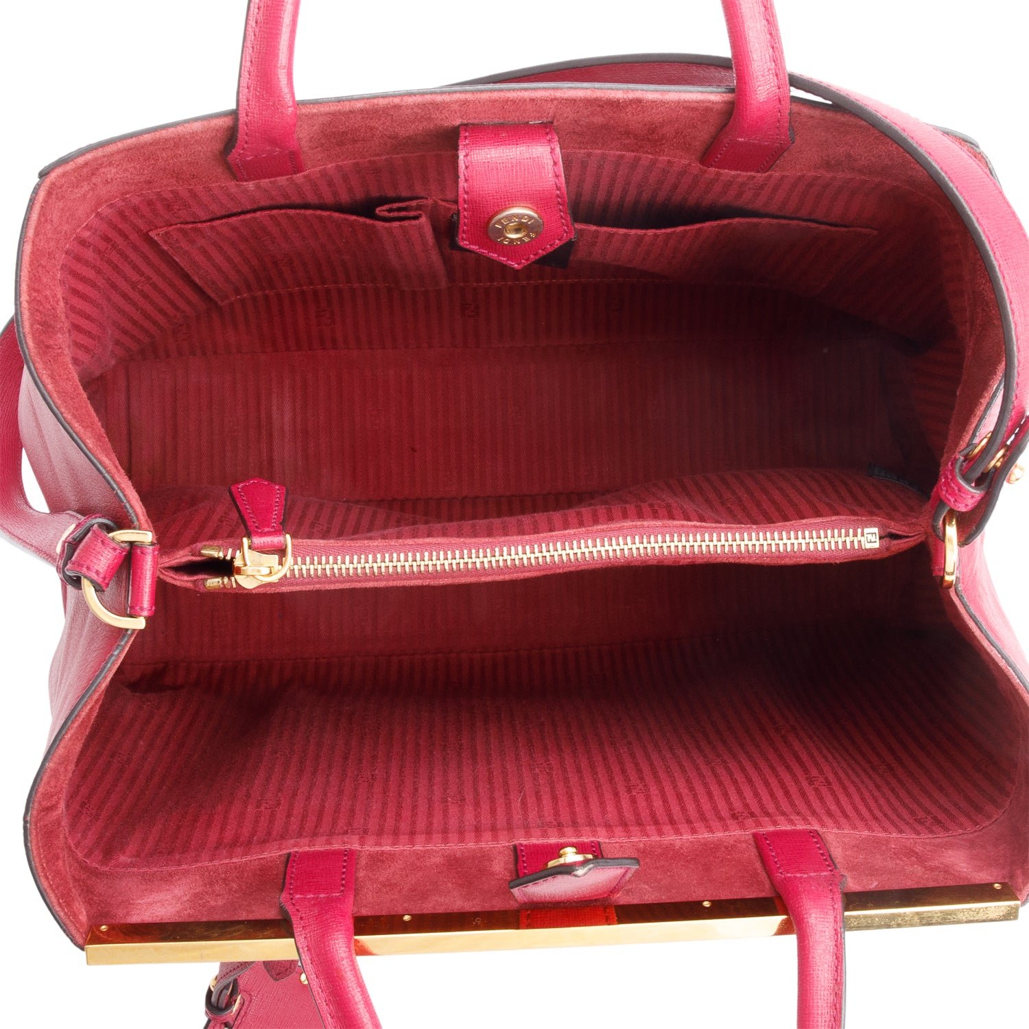 Fendi Red Vitello Elite Leather Medium 2Jours Tote w/ Strap