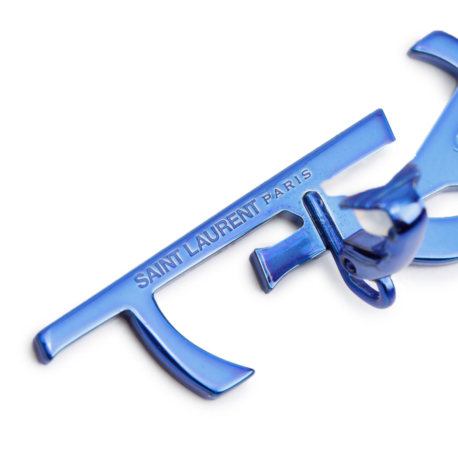 Saint Laurent Blue & Black Coated Metal Opyum Deconstructed Logo Clip On Earrings