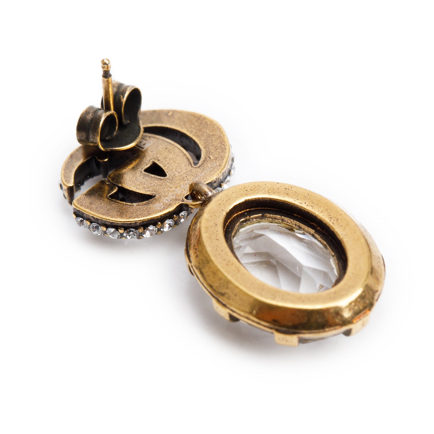 Gucci Gold Plated Crystal Double G Drop Earrings