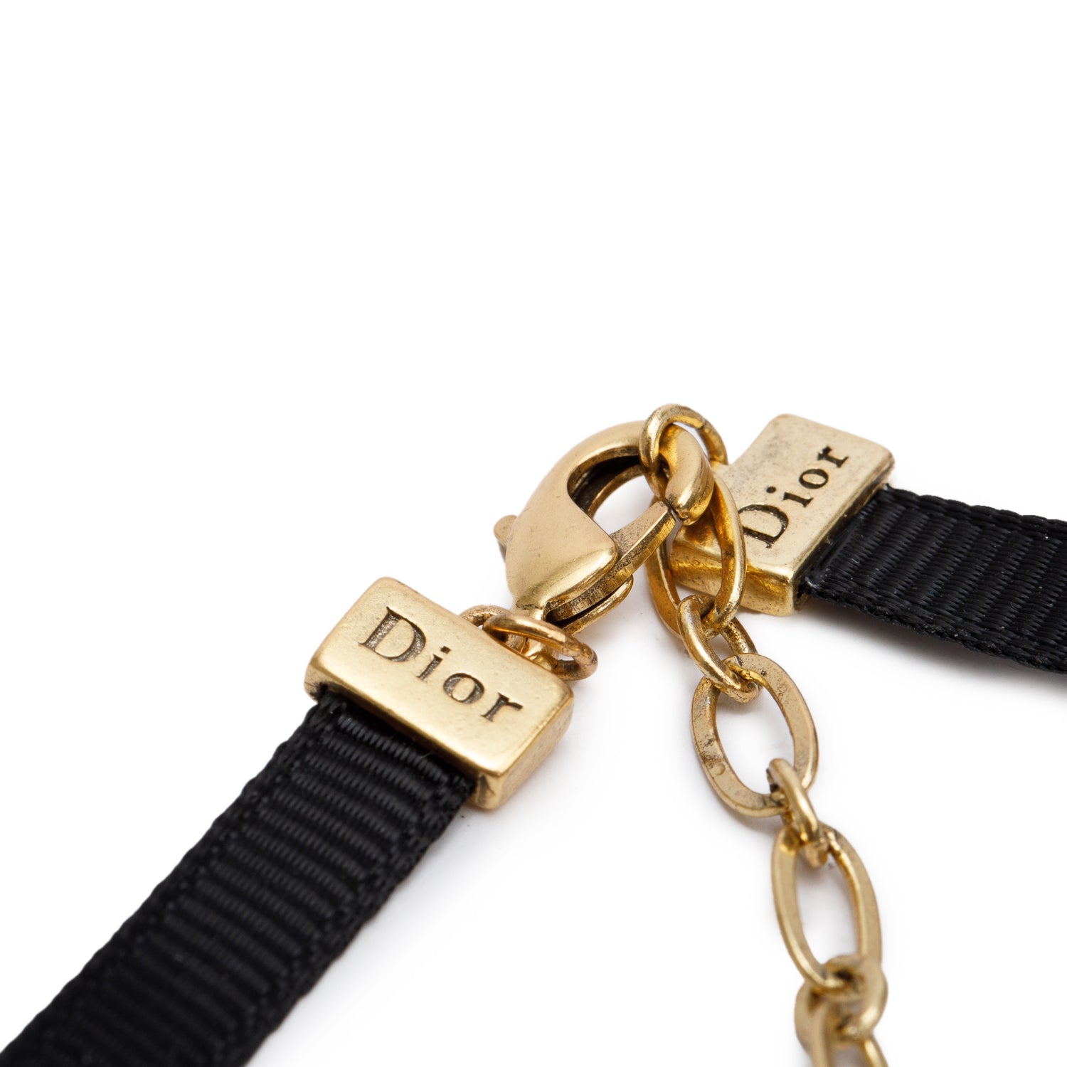 Christian Dior Gold Plated J'ADIOR Black Ribbon Choker Necklace w/ Box