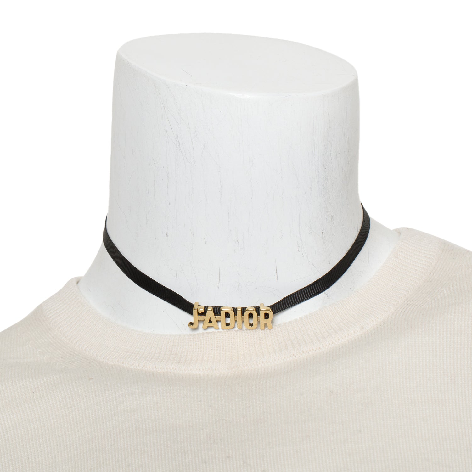 Christian Dior Gold Plated J'ADIOR Black Ribbon Choker Necklace w/ Box