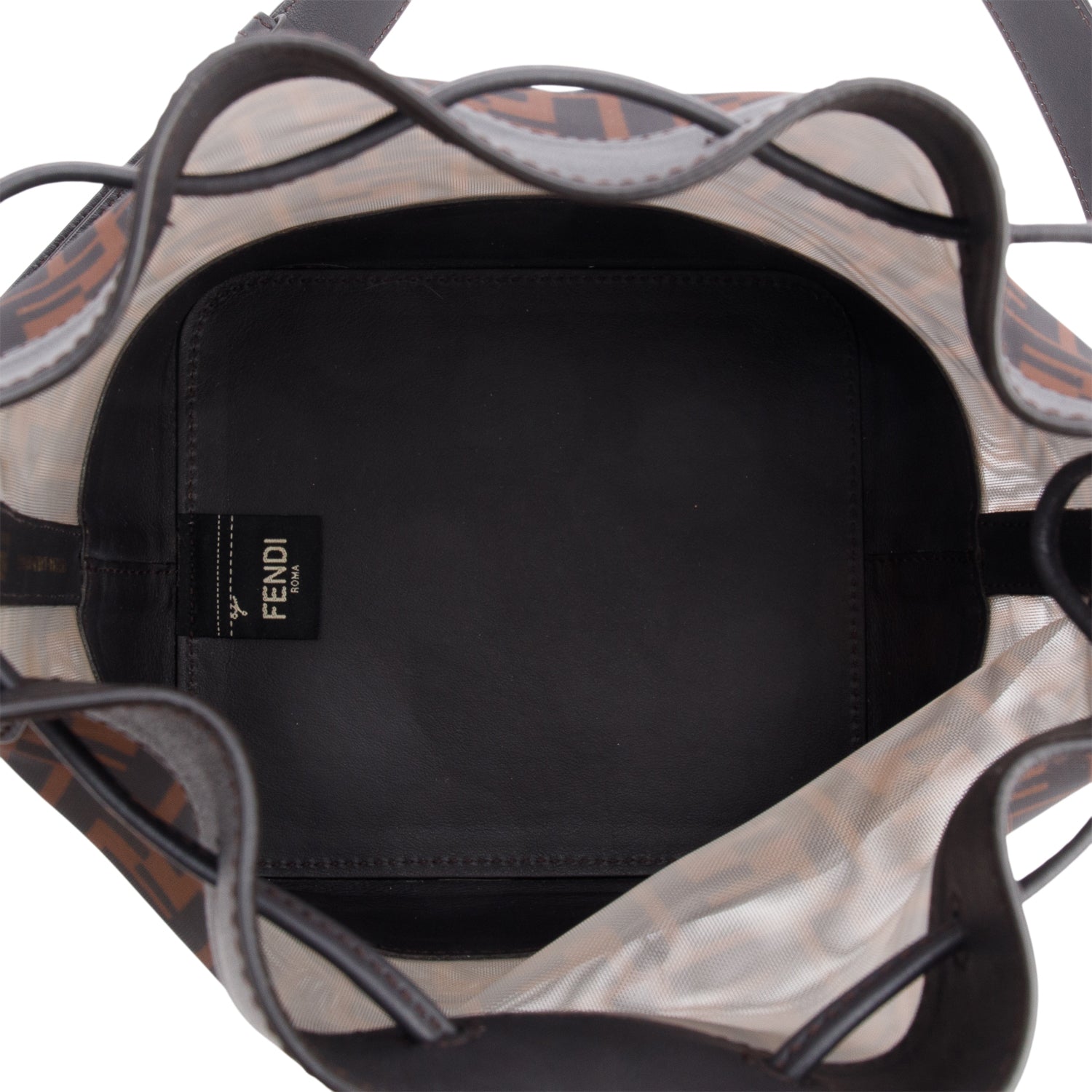 Fendi Brown Zucca FF Mesh Calfskin Leather Small Mon Tresor Bucket Bag w/ Strap