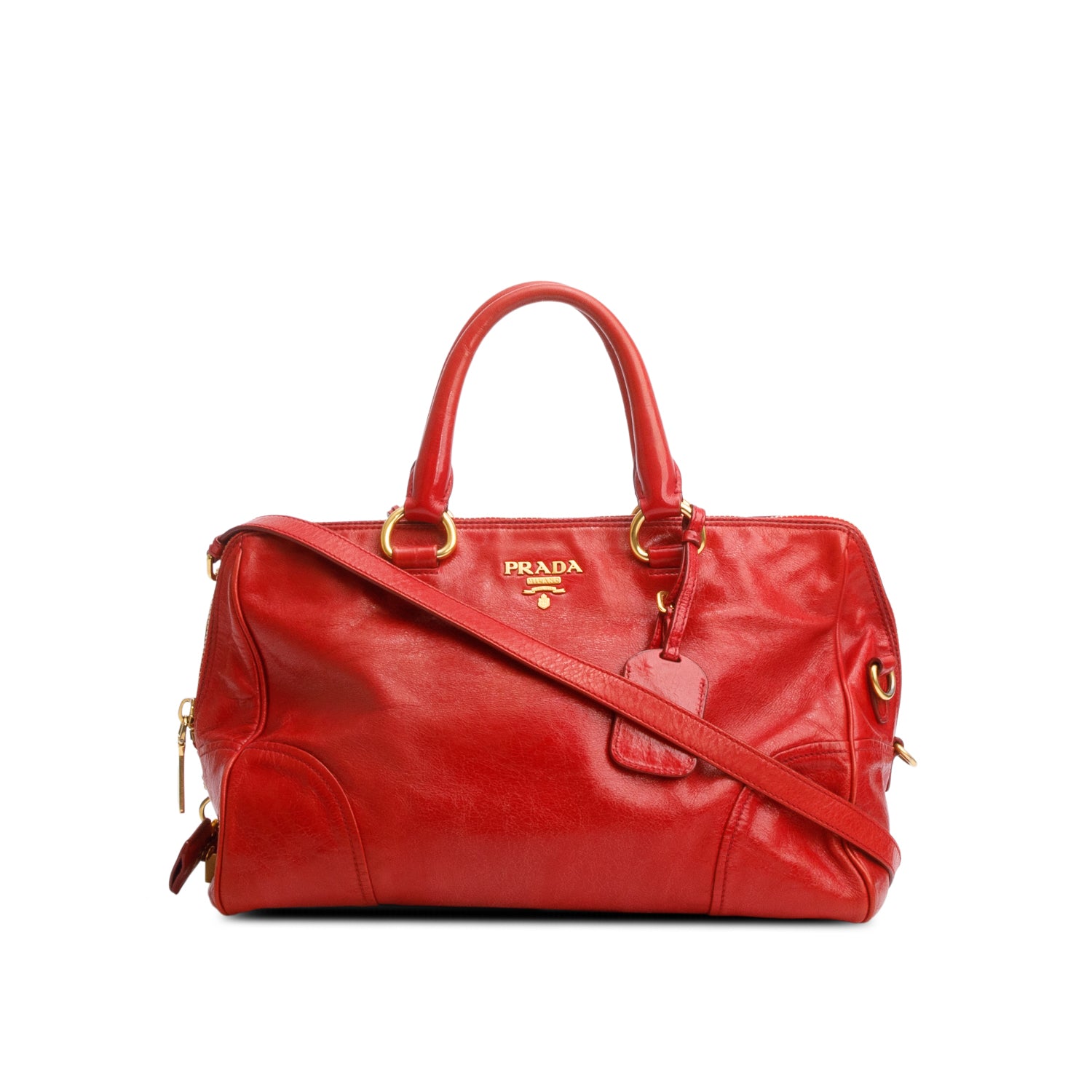 Prada Red Vitello Shine Leather Bauletto w/ Strap